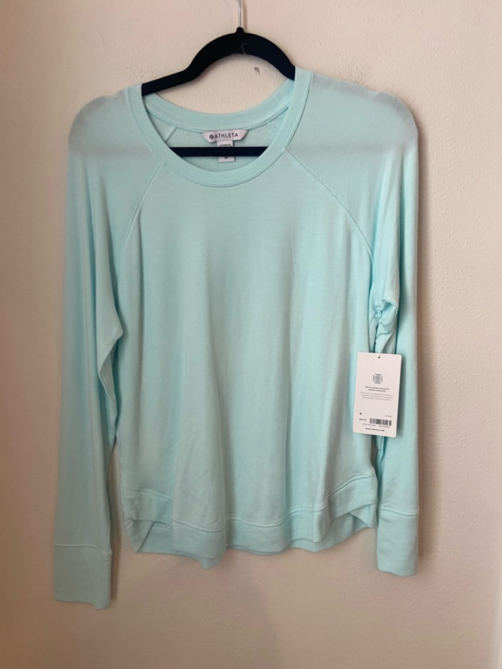 Athleta Mindset Sweatshirt Aqua Blue Modal Pullover Crewneck Size M NWT